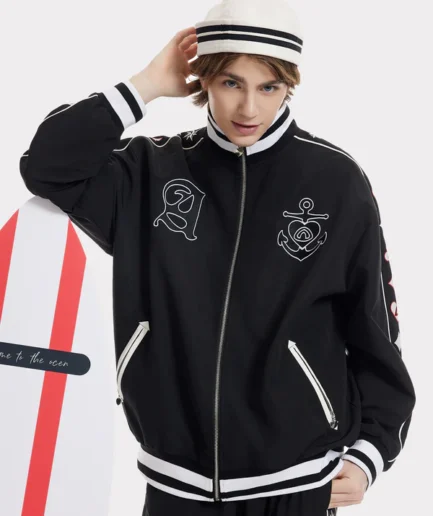 Aelfric Eden Embroidery Ship Anchor Bomber Jacket