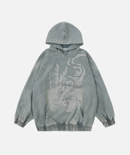 Aelfric Eden Dragon Print Denim Hoodie